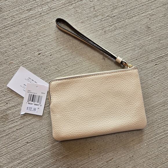 Coach Pebbled Leather Zip Wristlet Small Varsity Stripe Chalk Retro Wallet Bag - Picture 2 of 3